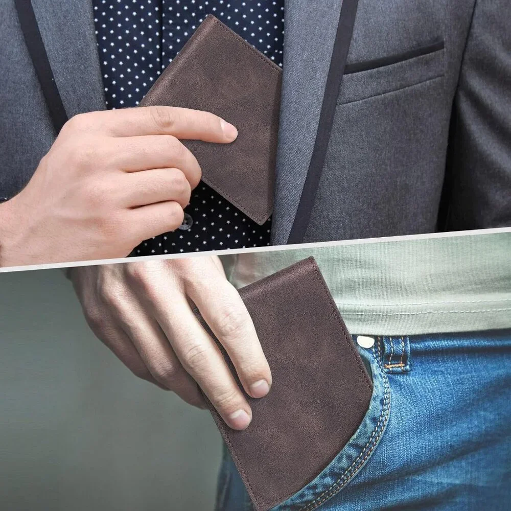 Men's Wallet Card Dark Brown Front Pocket Style Vegan Leather Bifold Designed